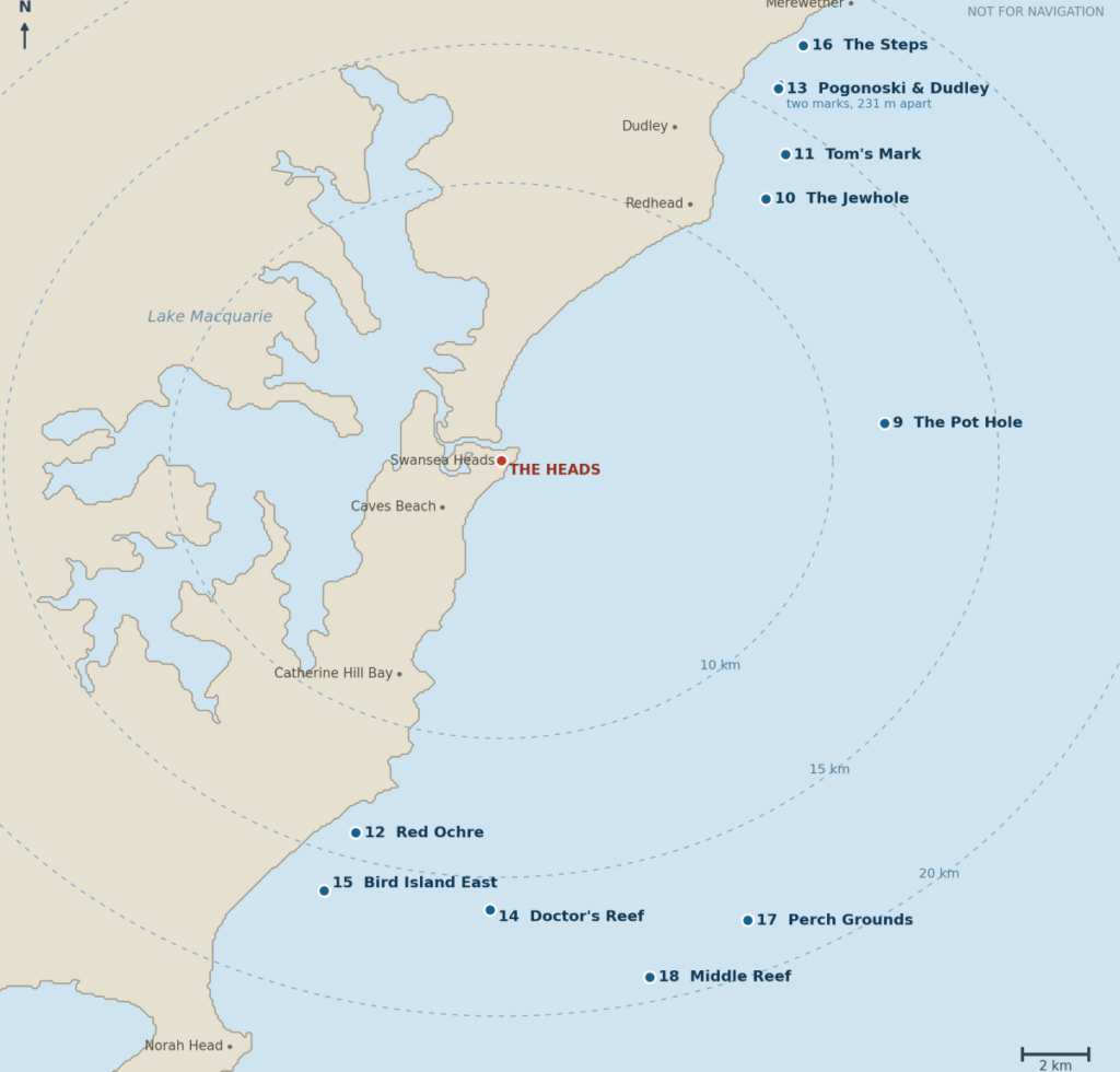 swansea heads oiffshore fishing map